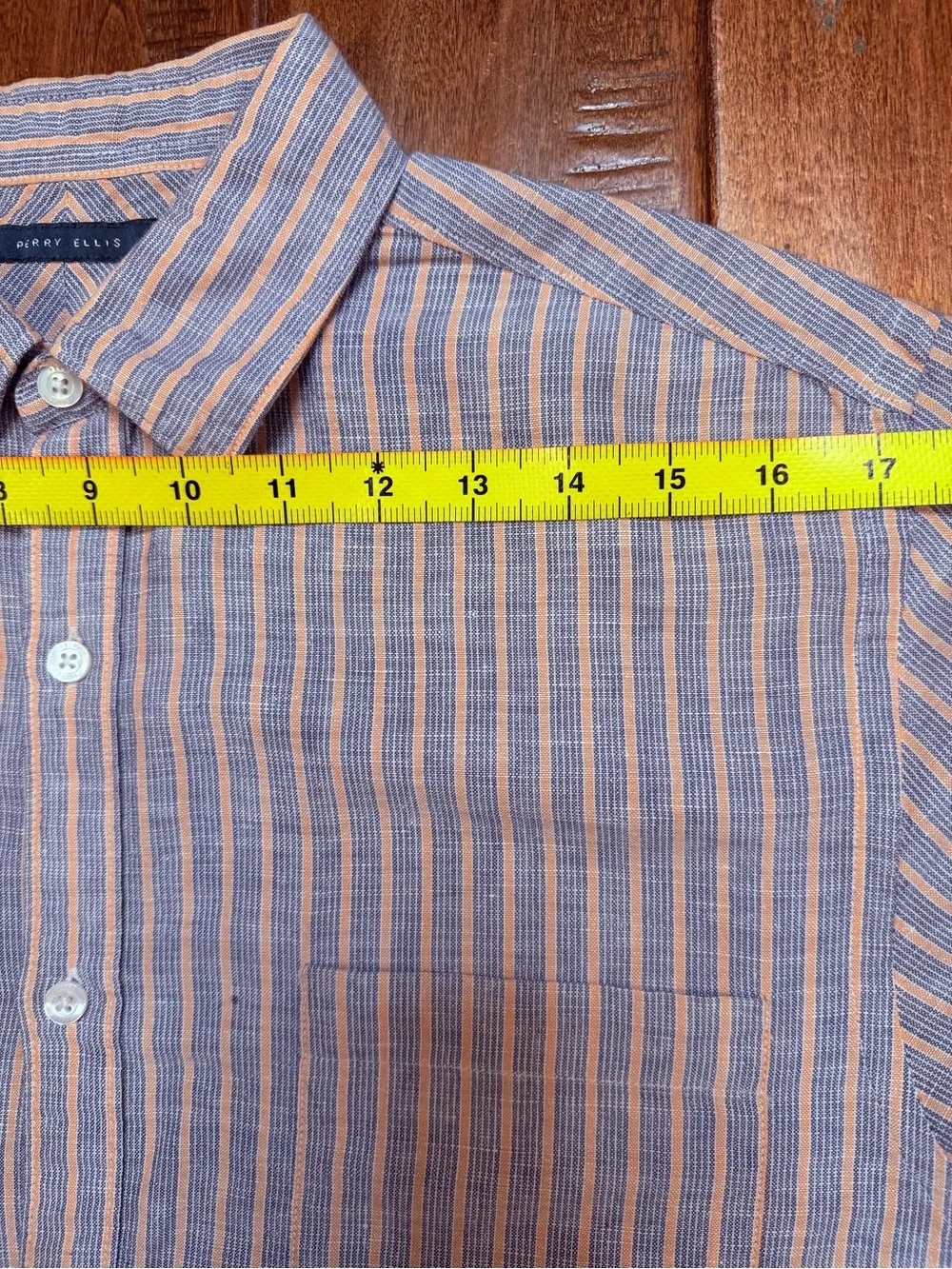 Perry Ellis Blue and Pink Striped Short-Sleeve Button-Down Shirt